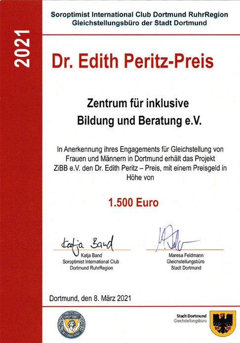 Urkunde Dr. Edith Preis